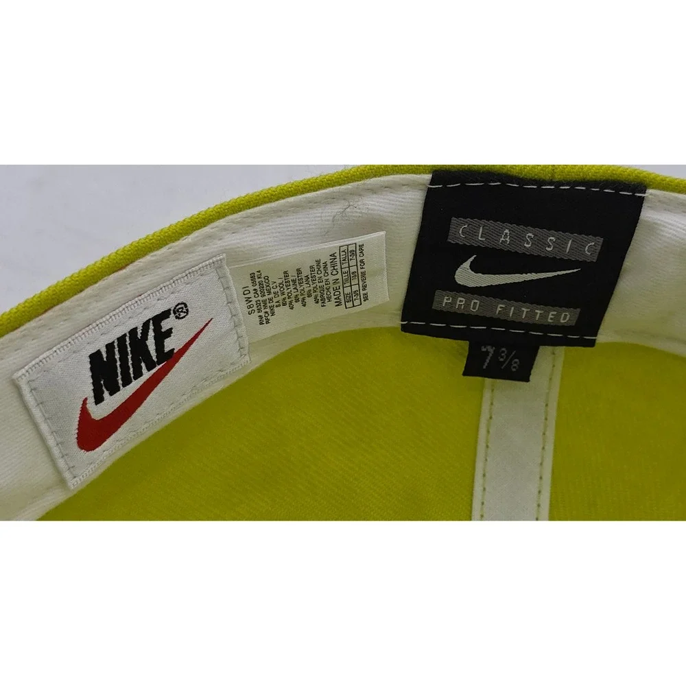Nike‎ Classic Pro Fitted Baseball Cap Lime Green Hat Swoosh Logo Size 7 3/8